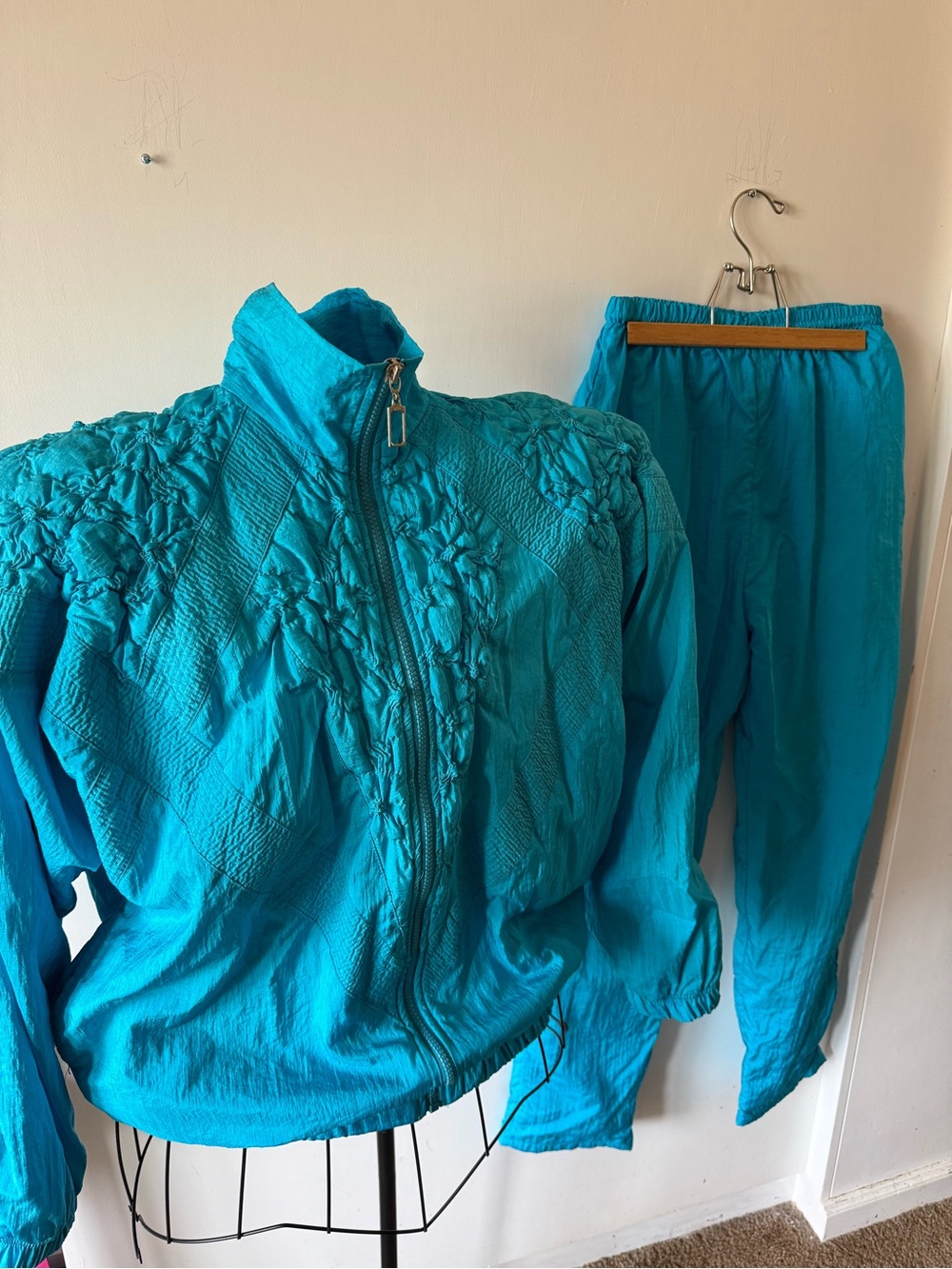 Vintage Great Cavalier by St. Paul Turquoise Blue Nylon Tracksuit Set SZ M 80’s